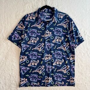 Chubbies Polo Shirt Men’s Medium Neon Dinosaur Performance Golf Outdoor Active